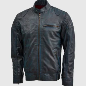 waxed blue leather jacket